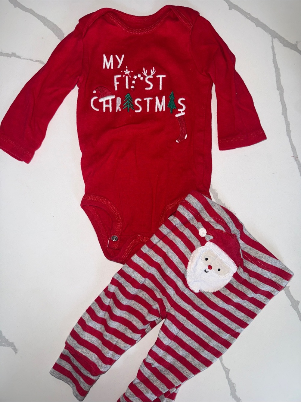 Carter's Red & Gray 'My First Christmas' Baby Matching Set